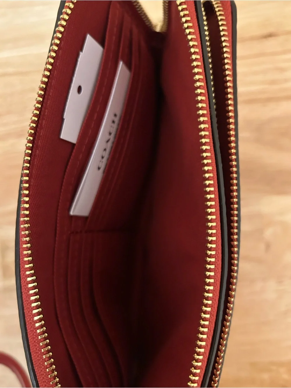 Coach Red Signature Double Zip Wristlet
